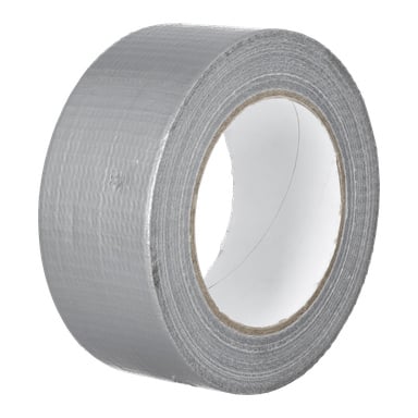 En närbild på en rulle Hard Head monteringstejp för rörisolering, som visar dess texturerade silverutsida och ihåliga kartongkärna.