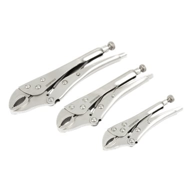 Tre Meec Tools svetstånger i olika storlekar är placerade sida vid sida, vilket visar deras blanka metallfinish och justeringsskruvarna i handtagets ändar.