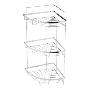 EKVIP Shower Shelf Unit inkluderar tre trådställshyllor i en öppen, minimalistisk stil, perfekta för att förvara toalettartiklar eller köksmaterial. Enheten har en polerad kromfinish och en rätvinklad design som passar perfekt i alla hörn.