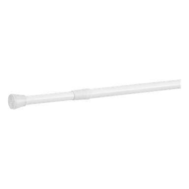 EKVIP Shower Rail är en vit, justerbar spännstång med ett gummiändlock och en central kontakt för längdjustering.