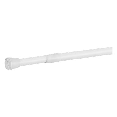 EKVIP Shower rail är en vit justerbar spännstång med en gummiändlock. Den kan installeras mellan två ytor utan att kräva någon hårdvara och verkar vara tillverkad av antingen metall eller plast.