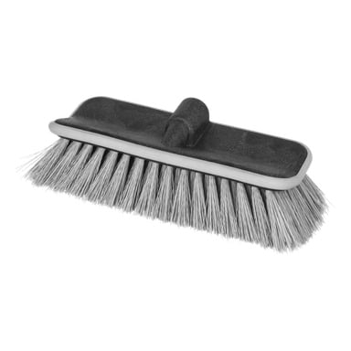 Ett svart och grått Hamron Wash-borsthuvud med tätt packade borst och en upphöjd kontakt för att fästa ett handtag.