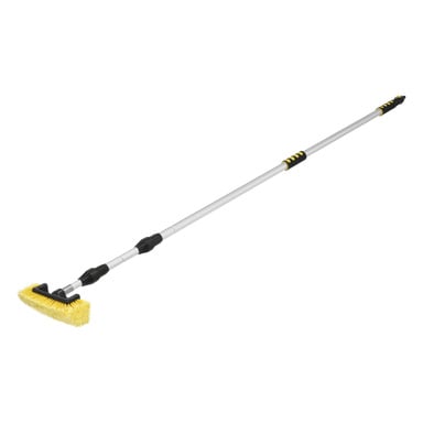 Hamron Telescopic Wash Brush har ett gult borsthuvud, ett utdragbart handtag i silver och svarta gummigrepp.