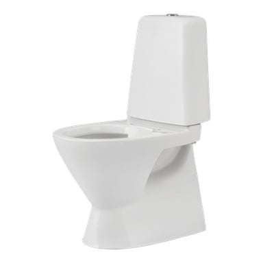 En EKVIP vit keramisk toalett med stängd botten och integrerad tank.