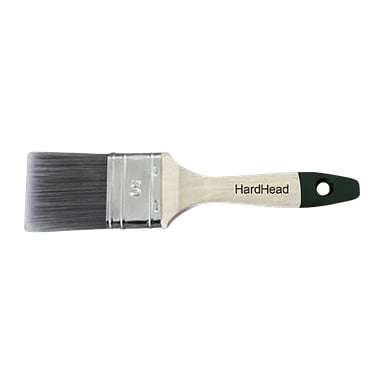 Lackpinsel mit grauen Borsten, eine Metallhülse mit der Markierung 50 und einen hölzernen Hardhead-Griff mit grünem Griff am Ende.