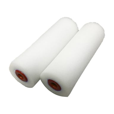 Två Hard Head Roller 2-pack vita skumfärgrullsskydd med röda plaständlock.
