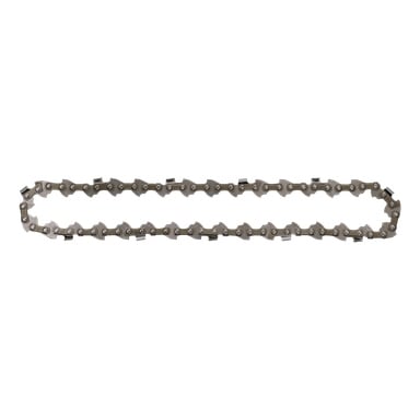 Eine Ryobi One+ Sägekette ist oval angeordnet, wobei ihre scharfen Zähne und Verbindungsglieder sichtbar sind.