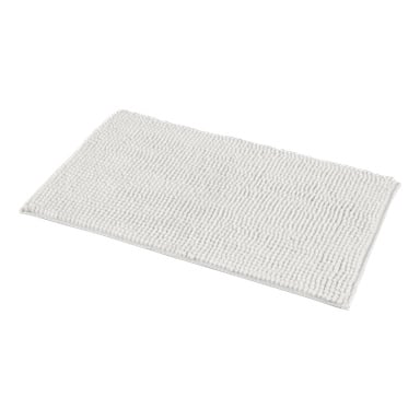 EKVIP:s badrumsmatta har en rektangulär form med en vit, slingrad mikrofiberyta som skapar ett texturerat utseende.