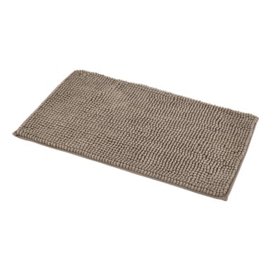 En rektangulär EKVIP badrumsmatta gjord av beige chenille med en öglor, texturerad yta och prydligt avslutade kanter. Mattan ser mjuk, mjuk och absorberande ut.