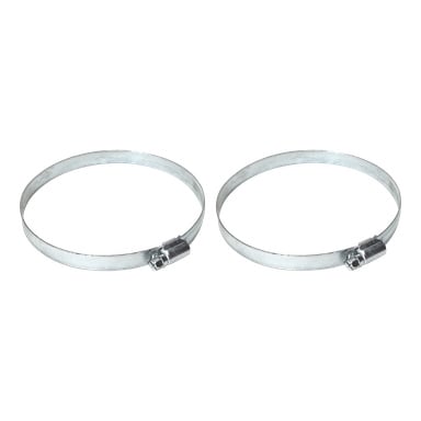 To identiske Hard Head Hose clips fra en topakning plasseres side om side. Begge klipsene har en skruemekanisme for å justere strammingen.
