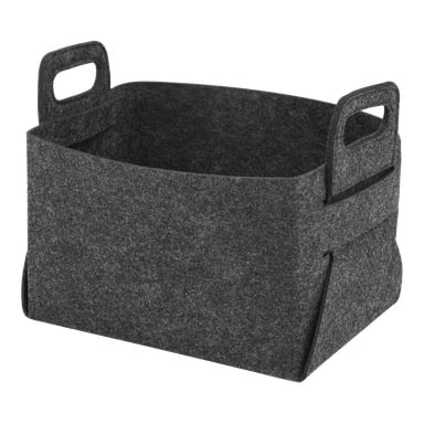 En mörkgrå filtkorg från Hard Head med rektangulär form och två handtag på sidorna. Korgen är tom och designad med ett minimalistiskt, modernt utseende.