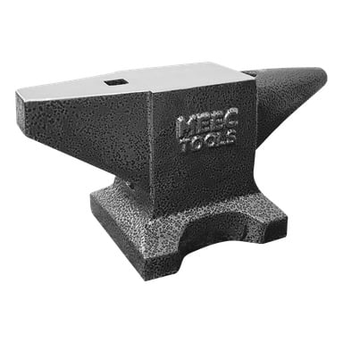Rektangulärt Meec Tools-städ med svart kropp, silvertopp inklusive horn och härdad hål, märkesnamn upphöjt på sidan, texturerad yta och stadig bas.