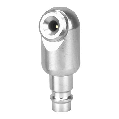 Et nærbilde av Meec Tools sykkelpumpe-nippel, som viser dens metalliske, sylindriske form med en avrundet tupp og et sentralt rundt hull.