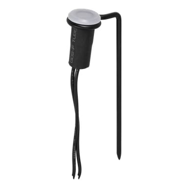 Das Anslut Twilight Sensor Connectable System besteht aus einem schwarzen zylindrischen Außensensor, der mit einer weißen Kappe bedeckt ist. Zwei schwarze Kabel ragen aus der Basis heraus, und ein verlängerter L-förmiger Pflock ist für eine einfache Installation im Boden befestigt.