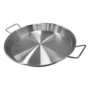 En rymlig, rund grillstekpanna från Burns & Barkles med handtag på båda sidor.