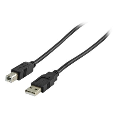 En svart Nedis USB-kabel med en USB Type-A-kontakt i den ene enden og en USB Type-B-kontakt i den andre.
