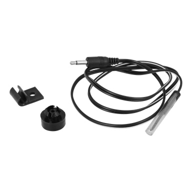 Sensor Cable F. Airbike 022383 är en svart trådad temperatursensor med 3,5 mm kontakt, plastfäste och rund bas.