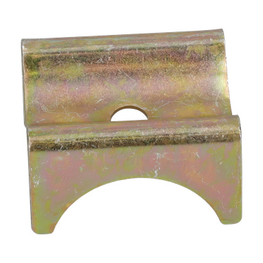 En metall Garage Tent Clutch med en böjd nedre utskärning, liten halvcirkelformad urtagning på toppen och en gulaktig iriserande glans.