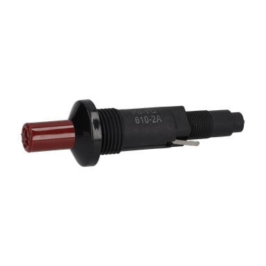 En svart och röd Piezzo-tändningsgasspis-knapp (610-2A, PQ-YQ) med cylindrisk kropp.
