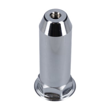 Närbild av Front Head F. 072000, en blank metallisk del med sexkantig bas och ett gängat hål på toppen, stående upprätt.