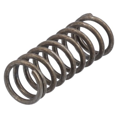 En närbild på en Spring-nitpistols spiralade metallkompressionsfjäder med flera tätt lindade mörka metalltrådsslingor.
