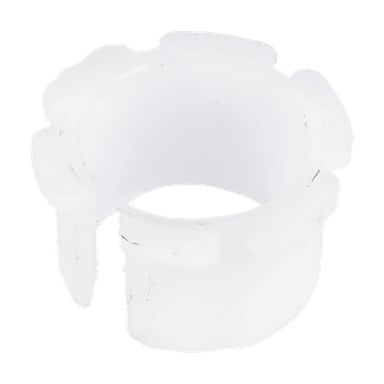 En hvit, sylindrisk Flens-bushing Plastic F.Auger med rillekanter og delvis åpning.
