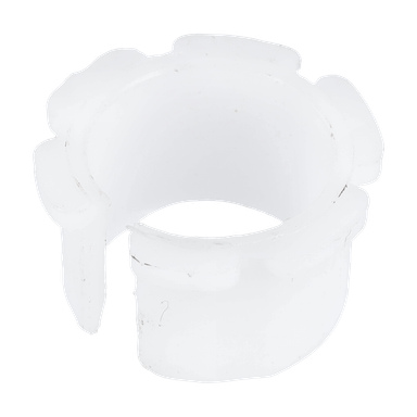 En hvit, sylindrisk Flens-bushing Plastic F.Auger med rillekanter og delvis åpning.