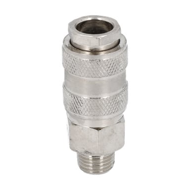 En närbild på Quick Release Compressor med metalliskt räfflat grepp och gängade ändar.