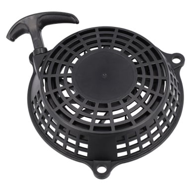 Svart trekkstart med rekylstarter med ventilert rundt lokk og T-håndtak for småmotorer eller utendørsutstyr.