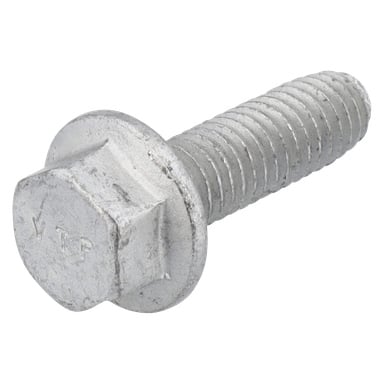 Nærbilde av Motor Bolt M10 gressklipper som fremhever dens blanke metallfinish, gjengedetaljer og markerte sekskantede hode.