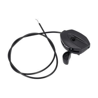 En svart plastspak för en gräsklippare med en spiralad kabel visas.