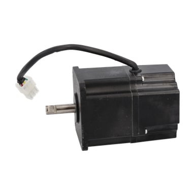 Hovedmotoren er en svart elektrisk motor med en metallaksel i den ene enden og en svart kabel som ender i en hvit kontakt i den andre.