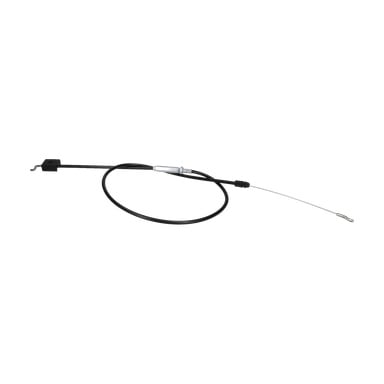 Dead Man Grip Wire har svarte og sølvfargede kabler, kroker i hver ende, og en delvis svart beskyttelseshylse.