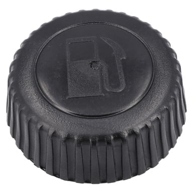 Fuel Caps gressklipperen har en svart plastkonstruksjon, et drivstoffpumpesymbol på toppen og en rillet kant for bedre grep.