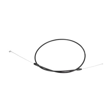 En sammenrullet motorbremsekabel for en gressklipper, med svart kabel og sølvfargede metallender.
