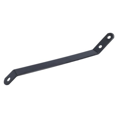 Ett platt svart metallfäste med en central böj och hål i varje ände för montering, designat för Front Axle Support Trolley.