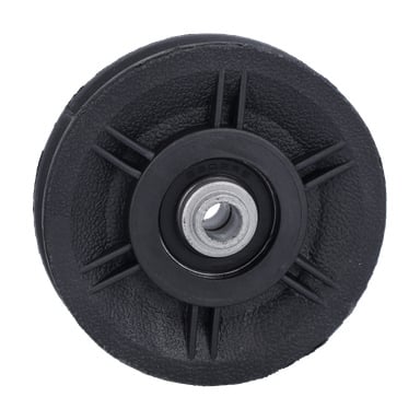 Linseed disc hemmagym visar upp ett svart texturerat hjul med radiella ekrar och ett centralt metalllager.