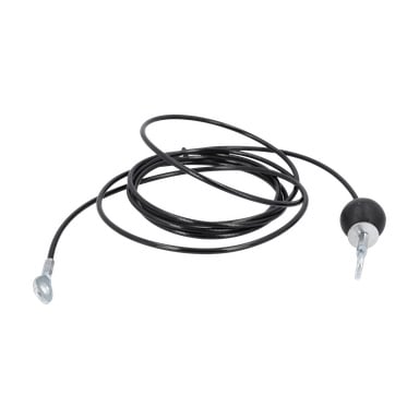 Wires hemmagym har en svart kabel med en metallslinga i ena änden och en gummipropp med metallstång i den andra, löst lindad.