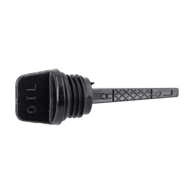 Oilstick Electric Power Plant har en svart plastoljesticka med "OIL" på locket, texturerat handtag och gängad sektion.