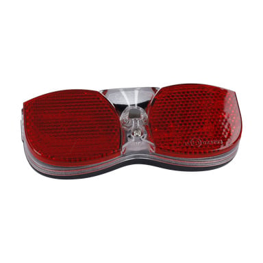 Närbild på Taillight elcykeln, med två reflekterande paneler och en central klar lampa.