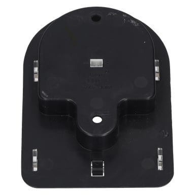 En LED-lampa vinkylare med svart plastfäste, rundad topp, fyrkantig mittkontakt, ett runt hål och sex kantklämmor.