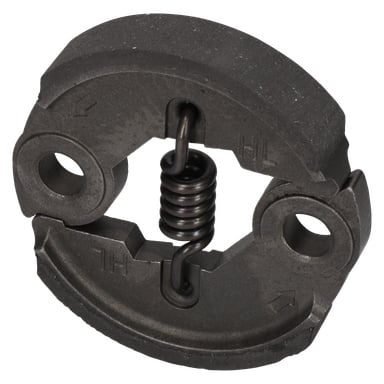 Närbild på kopplingssäkringar som visar två böjda metallskor, en central spiralfjäder och 'HL'-pilar på båda sidor med synligt slitage.