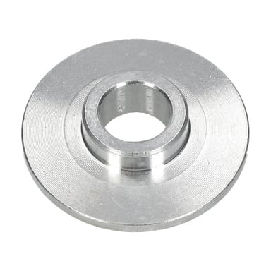 En innersåg med bladskiva med en skärmaskin/geringssåg med en platt, rund metallkropp, centralt hål och något upphöjd innerring visas.