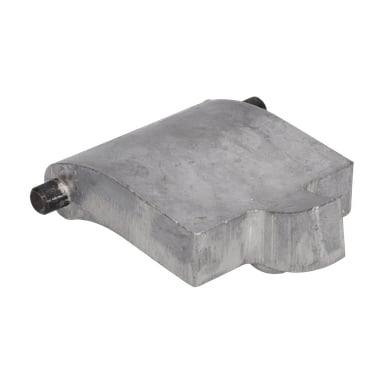 Appropriate kompostkvarn är en silvermetallbit, platt och ojämnt formad, med cylindriska utbuktningar på vardera sidan.