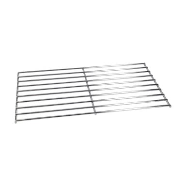 En grillgrill med kolgrill och rökbox, med ett rektangulärt metalltrådsställ med parallella stänger och små ben.