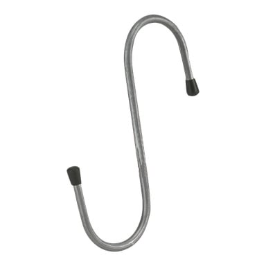 Twardy Head S-hook z czarnymi gumowymi nasadkami na obu końcach.