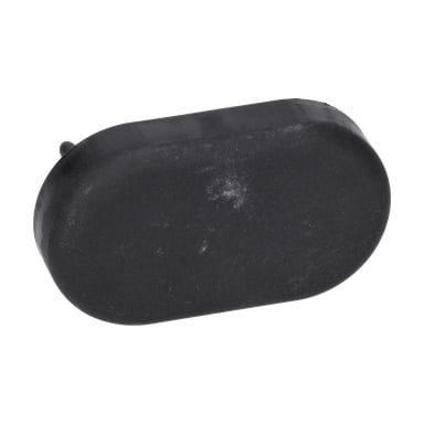 End plug load carrier är en svart, oval gummiplugg med en slät finish och en liten knöl på ena sidan.