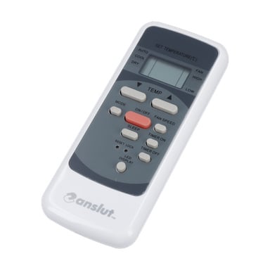 Anslut luftkonditioneringskontroll har LCD-skärm, knappar för funktioner som läge, temperatur, fläkthastighet, viloläge, timer, ström; vitt och grått.