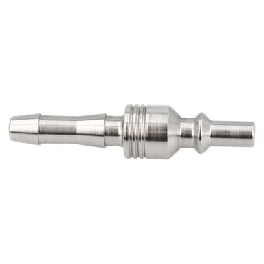 Närbild på Quick Connector 008542/008538, en metallslangstagg med räfflad mittdel och avsmalnande ändar för flexibel slang.