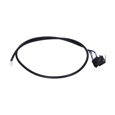 Microswitch W.-kabeln har en svart kabel, vit plastkontakt i ena änden och en svart strömbrytare med blå och bruna exponerade ledningar.